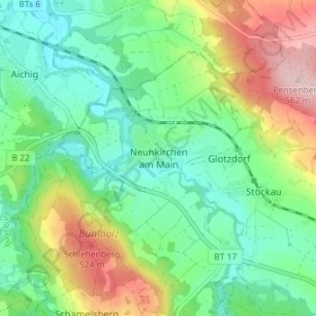Topografisk kort Neunkirchen am Main, højde, terræn