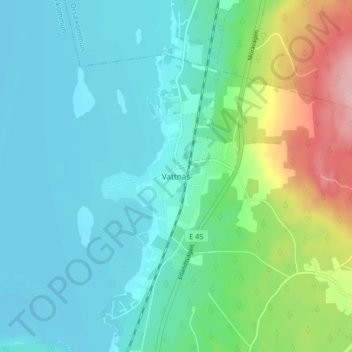 Topografisk kort Vattnäs, højde, terræn