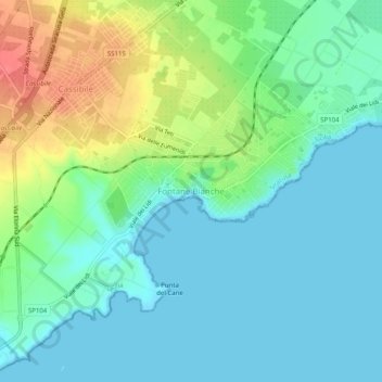 Topografisk kort Fontane Bianche, højde, terræn