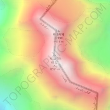 Topografisk kort Broad Peak 布洛阿特峰, højde, terræn