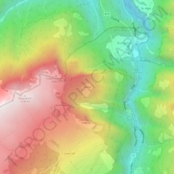 Topografisk kort Valloia, højde, terræn