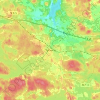 Topografisk kort Nykvarn, højde, terræn