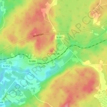 Topografisk kort Rydöbruk, højde, terræn