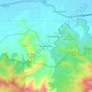 Topografisk kort Munduklingker, højde, terræn