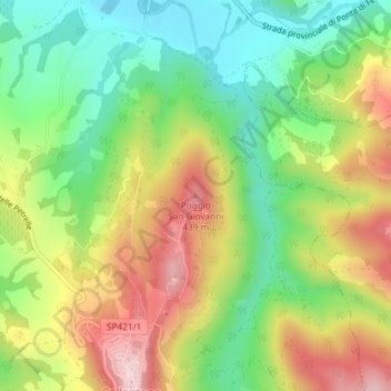 Topografisk kort Poggio San Giovanni, højde, terræn