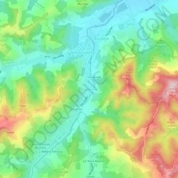 Topografisk kort Calderino, højde, terræn