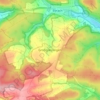 Topografisk kort Großgressingen, højde, terræn