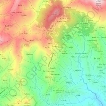 Topografisk kort Trivero, højde, terræn
