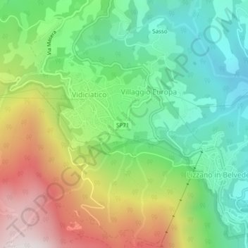 Topografisk kort Maenzano, højde, terræn