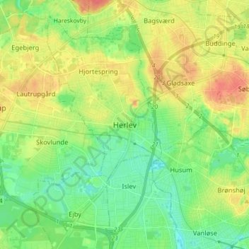 Topografisk kort Herlev, højde, terræn
