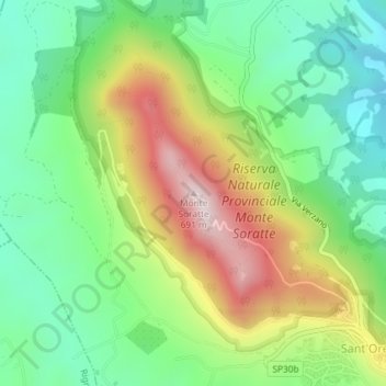 Topografisk kort Monte Soratte, højde, terræn