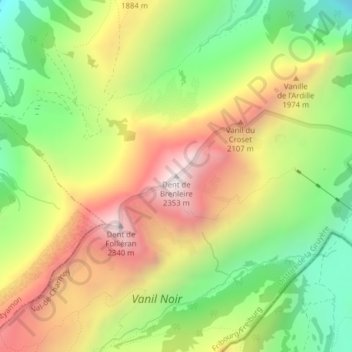 Topografisk kort Dent de Brenleire, højde, terræn