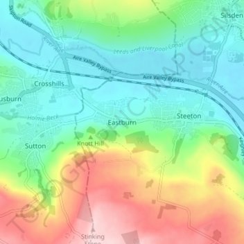 Topografisk kort Eastburn, højde, terræn