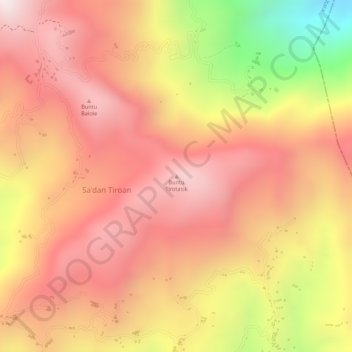 Topografisk kort Buntu Tirotasik, højde, terræn
