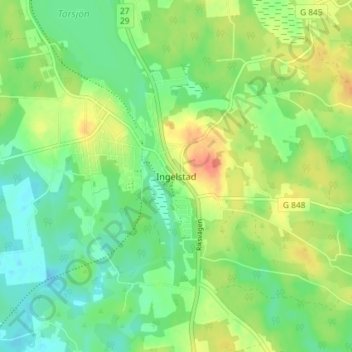 Topografisk kort Ingelstad, højde, terræn