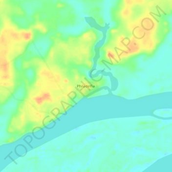 Topografisk kort Philadelfia, højde, terræn