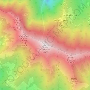Topografisk kort Monte San Primo, højde, terræn