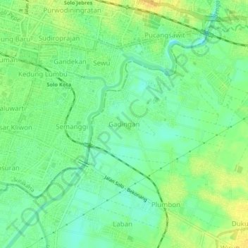 Topografisk kort Gadingan, højde, terræn