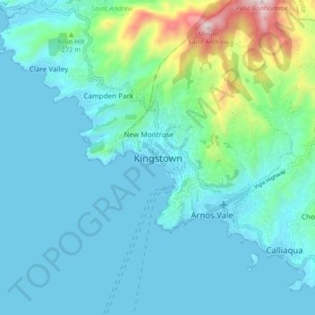 Topografisk kort Kingstown, højde, terræn