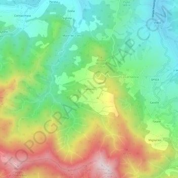 Topografisk kort Corniolo, højde, terræn