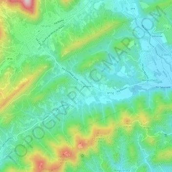 Topografisk kort Campea, højde, terræn