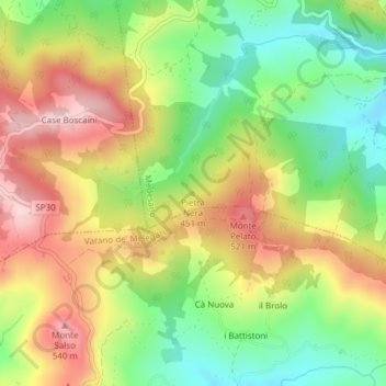 Topografisk kort Pietra Nera, højde, terræn