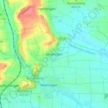 Topografisk kort Utzwingen, højde, terræn