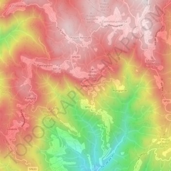 Topografisk kort Avaglio, højde, terræn