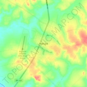 Topografisk kort Matupá, højde, terræn