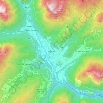 Topografisk kort Agordo - Agort, højde, terræn
