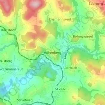 Topografisk kort Höhenberg, højde, terræn
