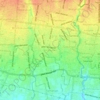 Topografisk kort Sorosutan, højde, terræn