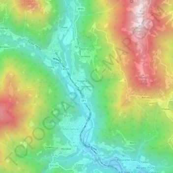 Topografisk kort Vernetto, højde, terræn