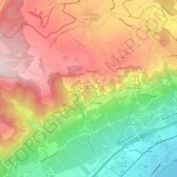 Topografisk kort Mont-le-Vieux, højde, terræn