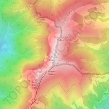 Topografisk kort Monte Generoso, højde, terræn
