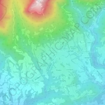 Topografisk kort Tisoi, højde, terræn