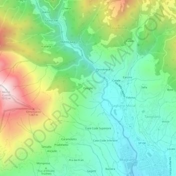 Topografisk kort Oneglie, højde, terræn