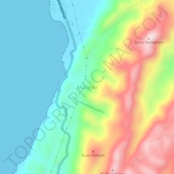 Topografisk kort Malunda, højde, terræn