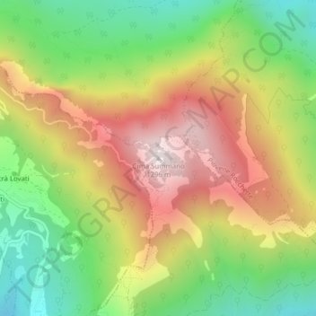 Topografisk kort Cima Summano, højde, terræn