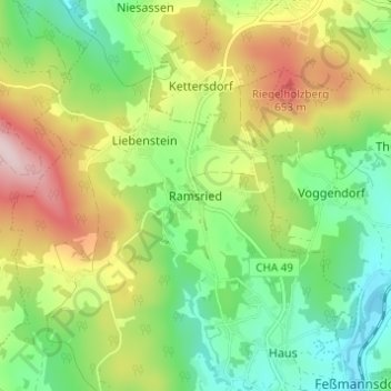 Topografisk kort Ramsried, højde, terræn