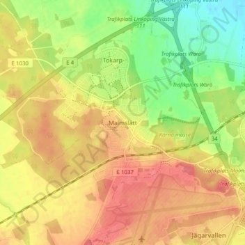 Topografisk kort Malmslätt, højde, terræn