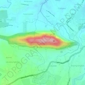 Topografisk kort Puncak Lalana, højde, terræn