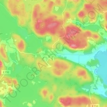 Topografisk kort Borkhult, højde, terræn