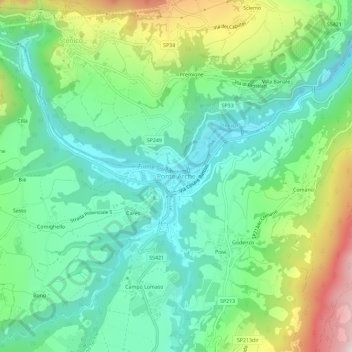 Topografisk kort Ponte Arche, højde, terræn