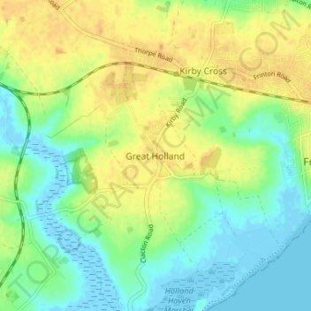 Topografisk kort Great Holland, højde, terræn