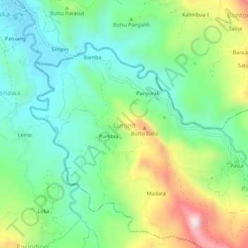Topografisk kort Lunjen, højde, terræn