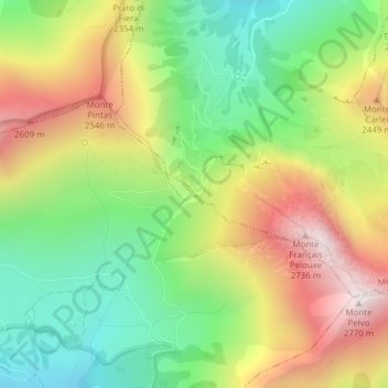 Topografisk kort Colle delle Finestre, højde, terræn