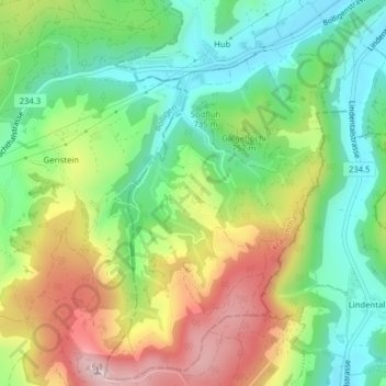 Topografisk kort Jucken, højde, terræn