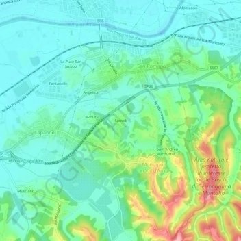 Topografisk kort Fornoli, højde, terræn