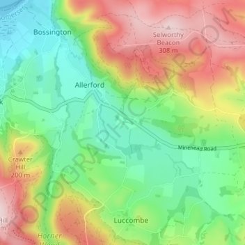 Topografisk kort Holnicote, højde, terræn